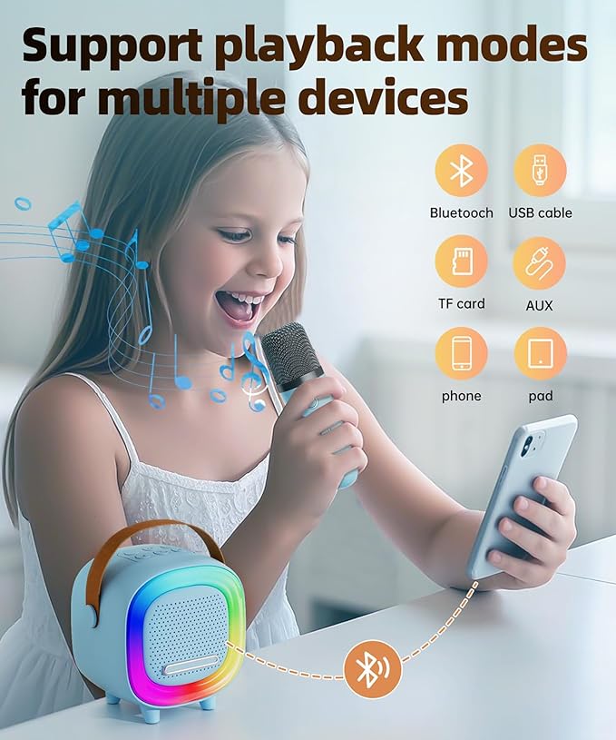 Mini Karaoke Machine Speaker for Kids Adults, Portable Bluetooth with 1 Wireless Microphones, Children's Day Birthday Gift Ideas for Toys for Teens Boys and Girls Aged 4, 5, 6, 7, 8, 9, 10, 11, 12+