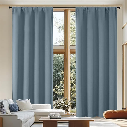 Simplebrand Ava Blackout Curtains for Patio 108 Inches Long 2 Panels Set, Solid Thermal Insulated Room Darkening Rod Pocket Window Treatment Curtains Blackout Drapes, W50 x L108 Inch, Stone Blue
