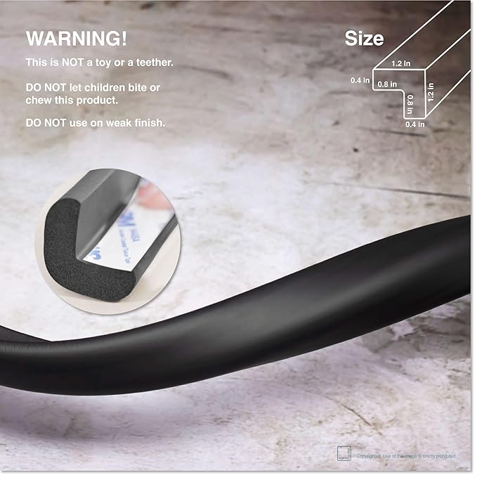 Roving Cove HeftyFit Edge Protector for Baby Proofing (9ft Large Edge Only), Heavy-Duty Soft Rubber Foam Furniture Edge Bumper Guards, Desk Edge Cushion, Wall Corner Covers, 3M Adhesive, Onyx Black