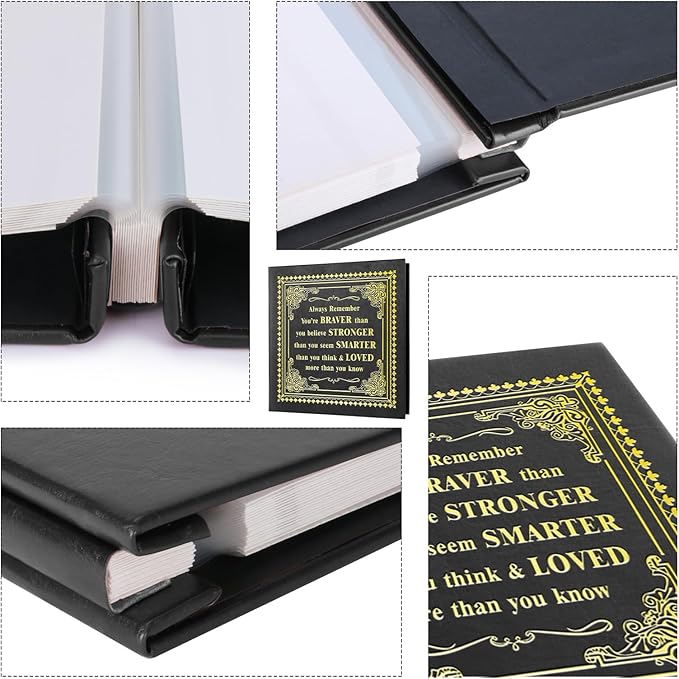 Inspirational Leather Photo Album,Magnetic Self-Stick Page Photo Album,Family Album,Hand Made DIY Albums Holds 3x5, 4x6, 5x7, 6x8 Photos (black-always remember)