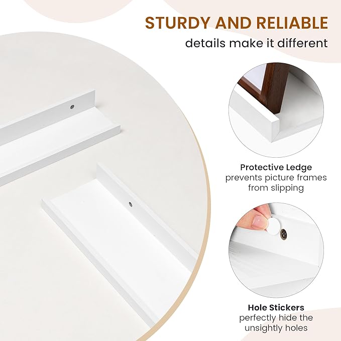 Axeman Picture Ledge Shelf, Floating Shelves for Wall Decor Storage Set of 6, 55 inch Floating Wall Mounted Shelves, Wall Shelves with Lip for Living Room, Bedroom, Nursery, Bathroom, Kitchen, White