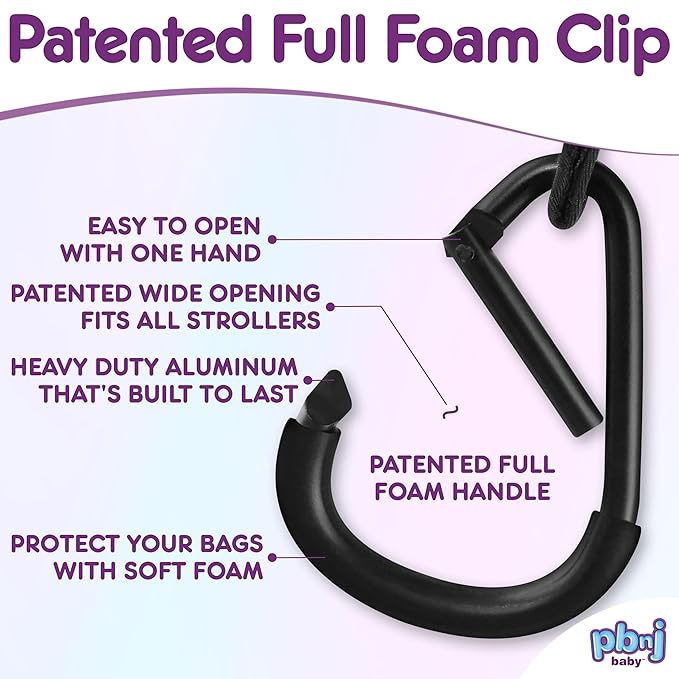 Stroller Hooks for Hanging Diaper Bags - Mommy Stroller Clip and Stroller Accessories Organizer Hook - Large Carabiner Clips for Mom Purse Shopping Grocery Bag and Accessory - (2 Pack) (Clips)