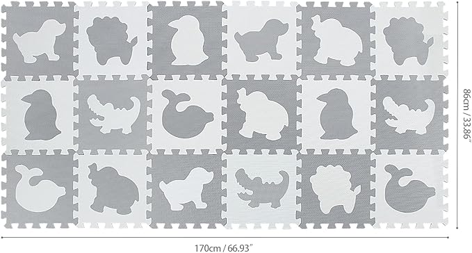 qqpp EVA 18 Tiles Baby Play Mat for Playing, Interlocking Foam Floor Mats for Tummy Time & Crawling, Flooring Tiles with Animals Puzzle for Kids. QP-51(AL) b18N