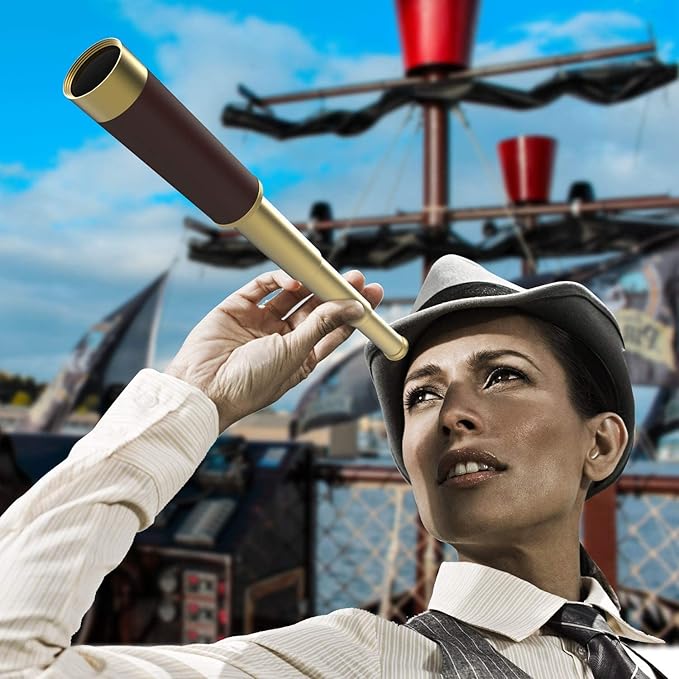 Pirate Monocular Telescope with Treasure Map Pocket Compass - Collapsible Spyglass for Party Accessory Set