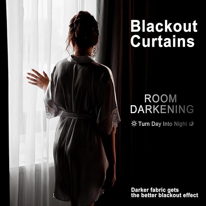 XWZO Blackout Curtains for Bedroom 63 inch Length Room Darkening Thermal Insulated Rod Pocket Curtains for Living Room with Tiebacks,Dark Grey,W42 x L63,Set of 2