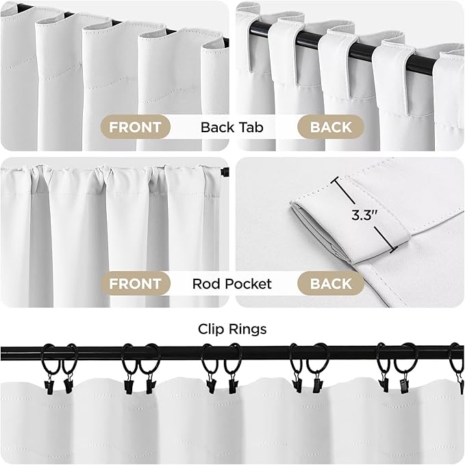 Joydeco 84 Inch 60% Blackout White Curtains 2 Panels, Elegant Semi Sheer Curtains for Bedroom, Thermal Insulated Black Out Drapes for Living Room, Rod Pocket Back Tab Drapes(W52 x L84 Inch,Pure White)