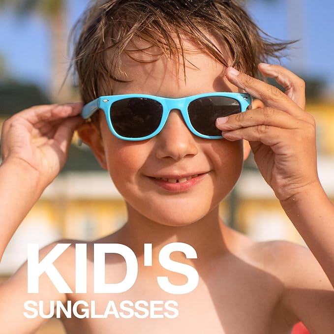 RIVBOS Kids Sunglasses Polarized UV Protection Flexible Rubber Glasses Shades with Strap for Boys Girls RBK004