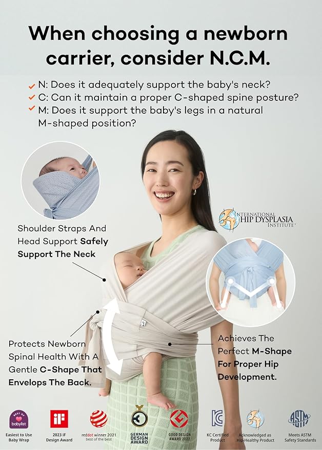 Konny Baby Carrier Flex SoftBreeze with Head Support - Adjustable, Easy to Wear Baby Wrap Sling, Perfect for Newborn Babies Essentials up to 44 lbs (XS-XL) - Neutral Beige