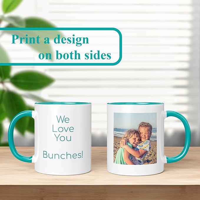 Personalized Mother's Day Coffee Mug, Custom Mum Photo Text 11 Oz Ceramic Mug, Customized Mom Gift Idea Picture Name Cup, Taza Cafe Personalizadas Fotos, Cute Gifts Mom Women Dad Men, Teal