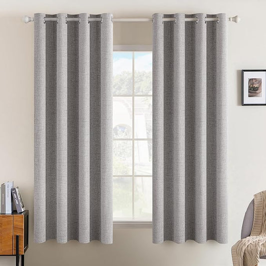 MIULEE Linen Texture Curtains for Bedroom Solid 100% Blackout Thermal Insulated Greyish White Curtains Grommet Room Darkening Drapes for Living Room Nursery 52x54 Inch (2 Panels)