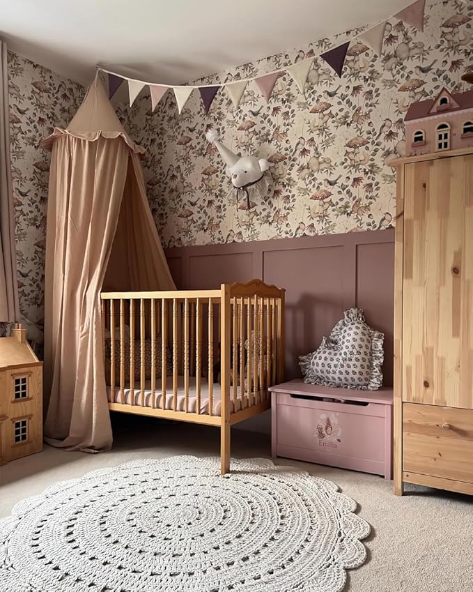 Wonder Space Kids Bed Canopy with Ruffles, Pastel Neutral Color for Boys & Girls, Frilled Cotton Tent Nursery Room Baby Crib Hanging Curtain Mosquito Netting Children Reading Nook Decoration (Nougat)