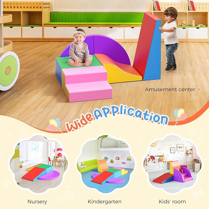 Lischwert Foam Climbing Blocks for Toddlers, Baby Climbing Blocks Soft Play Climbing for Toddlers with Foldable Block and Tunnel Indoor Climbing Toys for Toddler 1-3, 6 Pieces