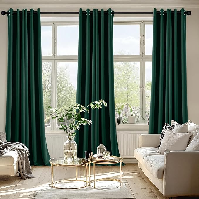 MIULEE Hunter Green Blackout Curtains for Bedroom Living Room 96 Inches Long 2 Panels, Thermal Insulated Room Darkening Drapes Solid Grommet Noise Reduction Emerald Green Christmas Curtains 40x96 Inch