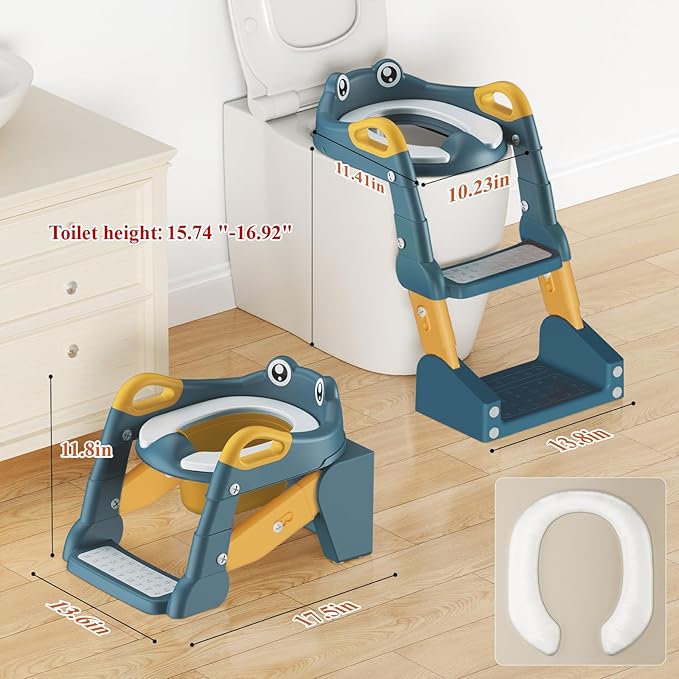 Potty Training Seat, Toddler Toilet Seat for Little Boys Girls, Potty Training Toilet with Urinals, Toddler Step Stool Ladder and Splash Guard (Blue)