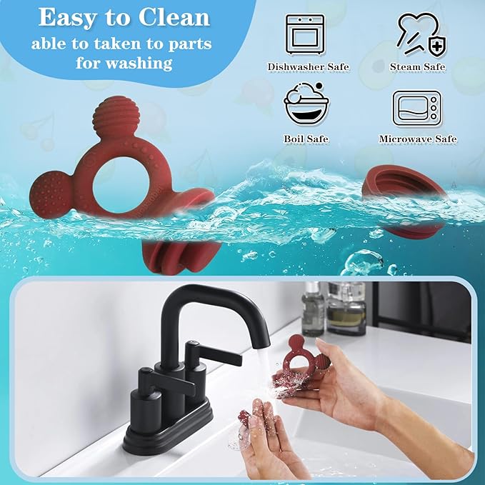 Baby Fruit Feeder, Frozen Teething Toys for Babies, Teether Pacifier with 3 Extra Teats, Eating Essentials, BPA Free Baby Feeding Supplies (Copper)