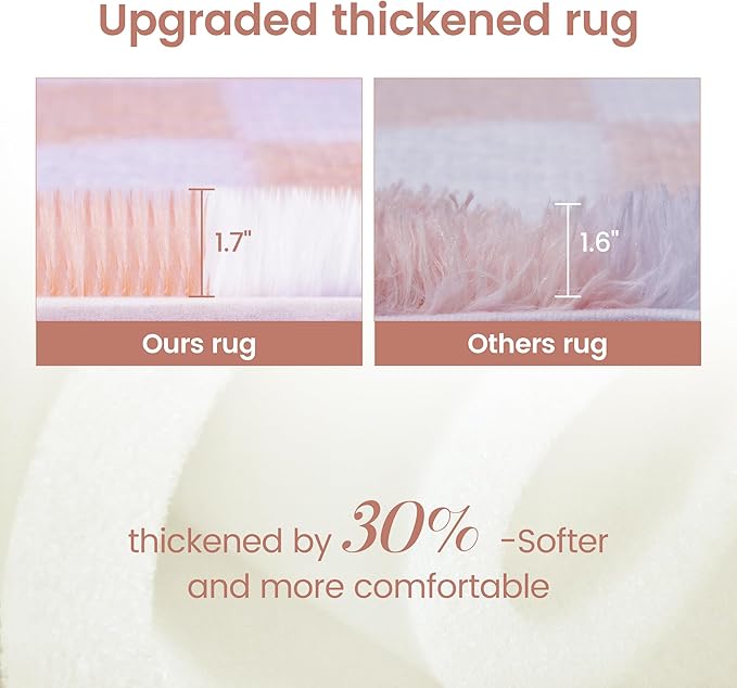 Super Soft Rug for Bedroom, 8x10 Ft Pink and White Area Rug Classic Checkered Shaggy Anti-Skid High Pile Soft Fluffy Rug Fuzzy Carpet for Living Room Bedroom Kids Room Nursery, Dorm Home Decor