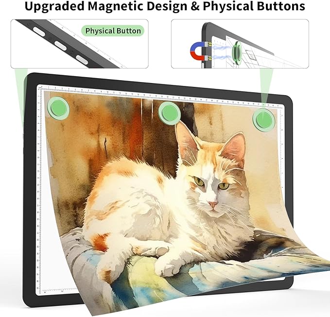 Phylosal Rechargeable A3 Light Pad with Carry Bag, Ultra-Thin Magnetic Tracing Light Box for Drawing, Diamond Art Painting Light Board with Side Button, Super Bright Light Table for Sketching (Black)