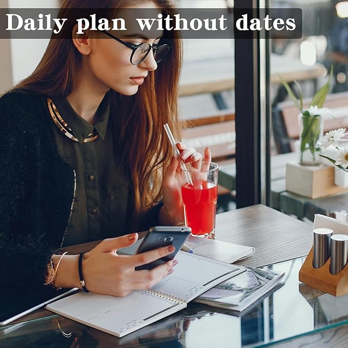 Undated Daily Planner Notebook With Hourly Schedule - Hardcover Appointment Day to do List Notebook for Women & Men - A5 Spiral Green