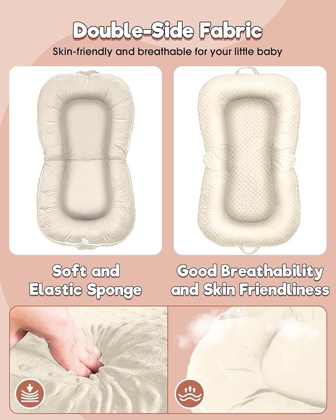 Baby Lounger Pillow 3-in-1 Infant Lounger Pillow for Newborn 0-24 Months, Portable Tummy Time Mat for Home and Travel, Breathable & Soft Baby Seat for Baby