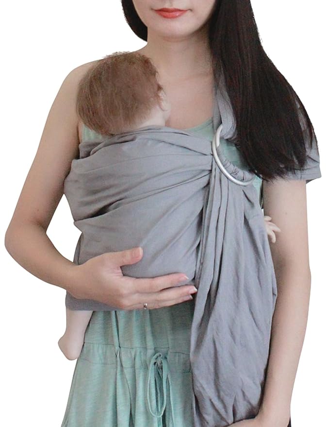 Ring Sling Baby Carrier, Soft Linen Cotton Baby Sling Carrier Newborn to Toddler, Baby Wrap Carrier for Plus Size Parents, Perfect Shower Gift, Grey
