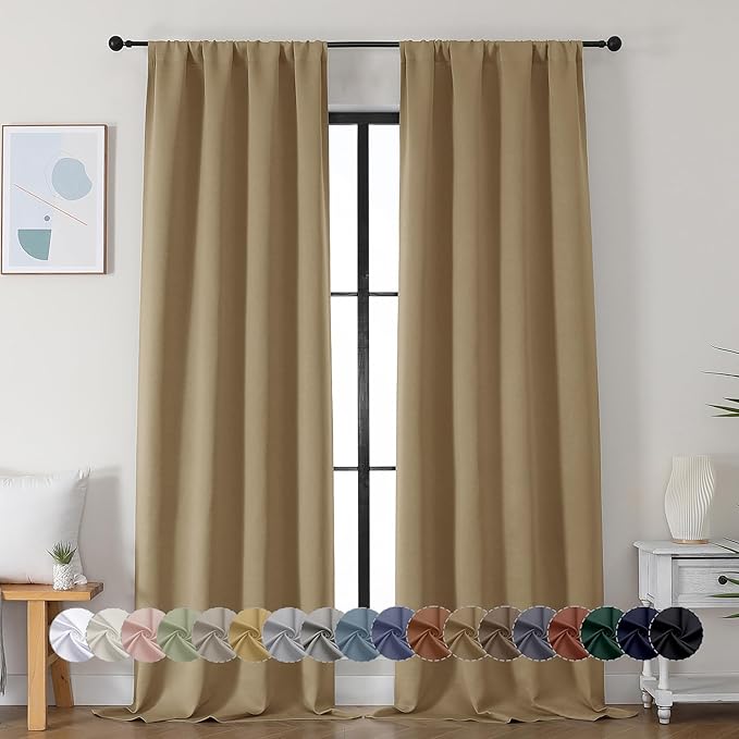 Simplebrand Ava Taupe Blackout Curtains for Bedroom 96 Inches Long 2 Panels, Solid Thermal Insulated, Energy Saving Living Room Window Treatment Curtains Blackout Drapes, W40 x L96 Inch, Taupe