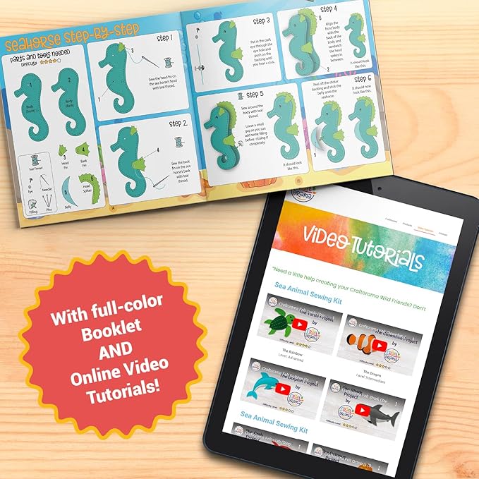 Craftorama Sewing Kit for Kids, Fun and Educational Sea Animal Craft Set for Boys and Girls Age 7-12, Sew Your Own Felt Animals Craft Kit for Beginners, 165 Piece Set