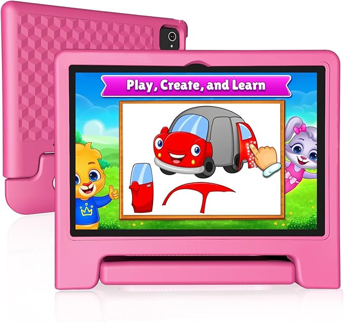 JREN Tablet for Kids｜10.1 Inch Kids Tablet Android 14｜Octa-core｜64GB｜WiFi ｜Bluetooth｜Parental Control｜Children Content｜Children Toddler Pink Girls Gift
