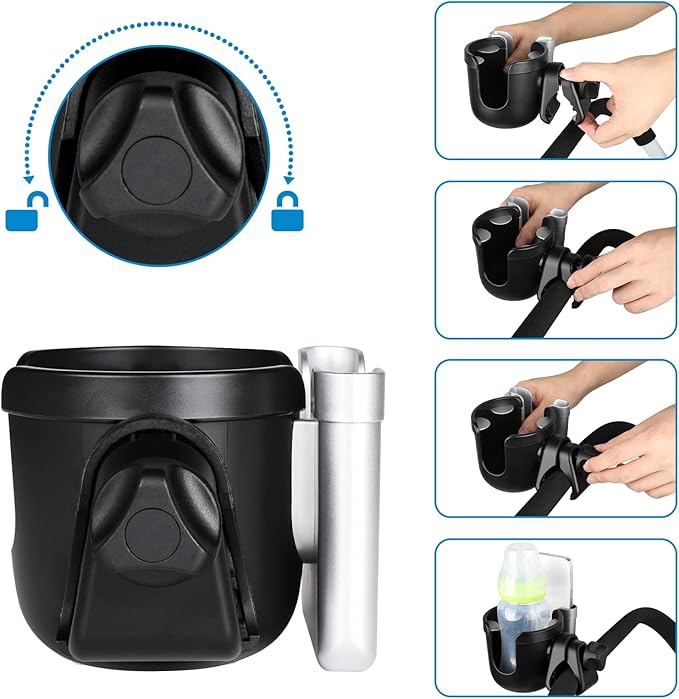 Accmor Stroller Cup Holder with Phone Holder, Bike Cup Holder, Universal Cup Holder for Uppababy Nuna Doona Strollers, 2-in-1 Cup Phone Holder for Stroller, Bike, Wheelchair, Walker, Scooter