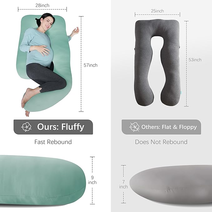 MOON PARK Pregnancy Pillows for Sleeping - U Shaped Full Body Maternity Pillow with Removable Cover - Support for Back, Legs, Belly, HIPS - 57 Inch - Turqouise - Cooling Cover