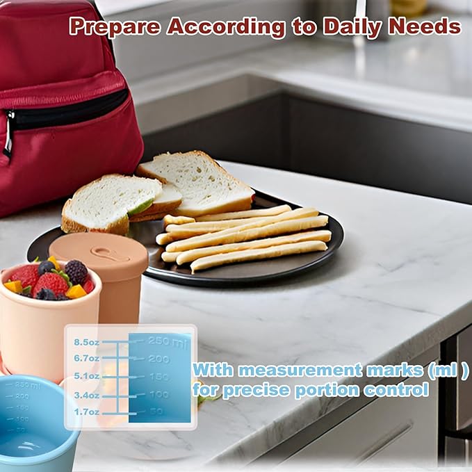 8.5oz Silicone Snack Containers for Kids, Reusable Small Containers with Airtight Lids, Silicone Baby Food Storage Jars, Freezer, Microwave and Dishwasher Safe, Perfect for Infant & Toddler - 4 Pack