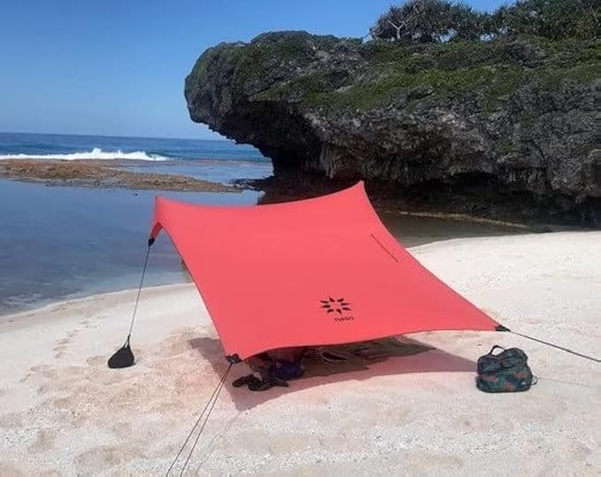 Neso Tents Beach Tent with Sand Anchor, Portable Canopy Sunshade - 7' x 7' - Patented Reinforced Corners(Lehua Red)
