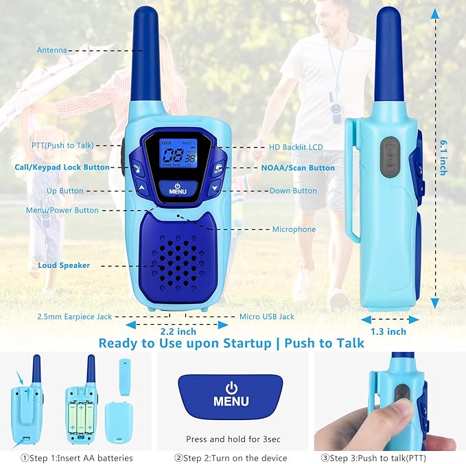 Walkie Talkies for Kids Rechargeable 4 Pack Walkie-Talkies Long Range 4 Miles NOAA FRS 2 Way Radio for Adults Camping Skiing Cruise, Family Adventure Toys for 3-12 Year Old Boys Girls Toddlers