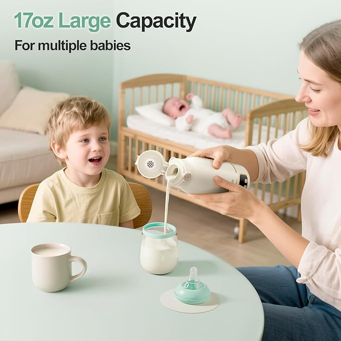 Portable Bottle Warmer for Travel, Formula Warmer On The Go, Milk Warmer for Breastmilk Water Soup, with Fast Heating & Long Battery Life, 17 OZ to Meet Your All-Day Needs, for Outdoor, Car, Journey