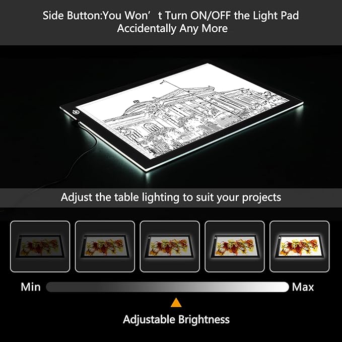 NXENTC A4 Tracing Light Pad, Ultra-Thin Tracing Light Box USB Power Artcraft Tracing Light Table for Artists, Drawing, Sketching, Animation