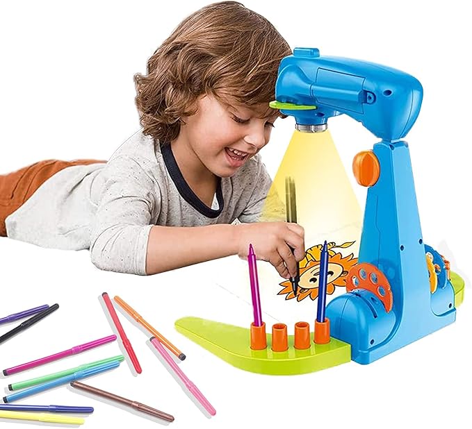 Kids Projection drawing Sketcher,smart Drawing Projector toy,with 32cartoon patters and 12color Brushes,Adjustable Drawing Pattern Size, Smart art Sketcher projector 2.0 , kid Learn to Draw and Sketch