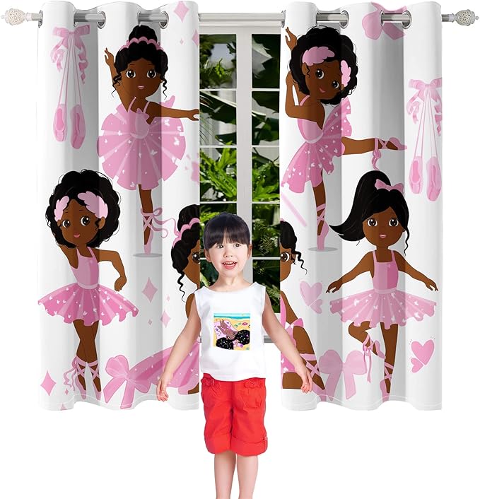 Black Girl Blackout Curtains 2 Panels 63" Inch Drapes for Kids Nursery Bedroom Kids Blackout Curtains Cute Girls Themed Grommet Top Thermal Insulated Curtains for Nursery, 82" x 63"