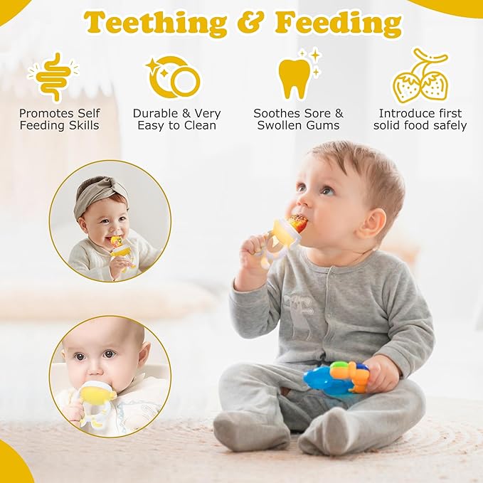 WAJIAYON Easter Bunny Baby Fruit Feeder Pacifier | Infant Fruit Food Feeder Pacifier & Food Dispensing Spoon | Fresh Fruit Teethers for Babies | Silicone Feeder Baby,Gifts for Boys and Girls-Rabbit