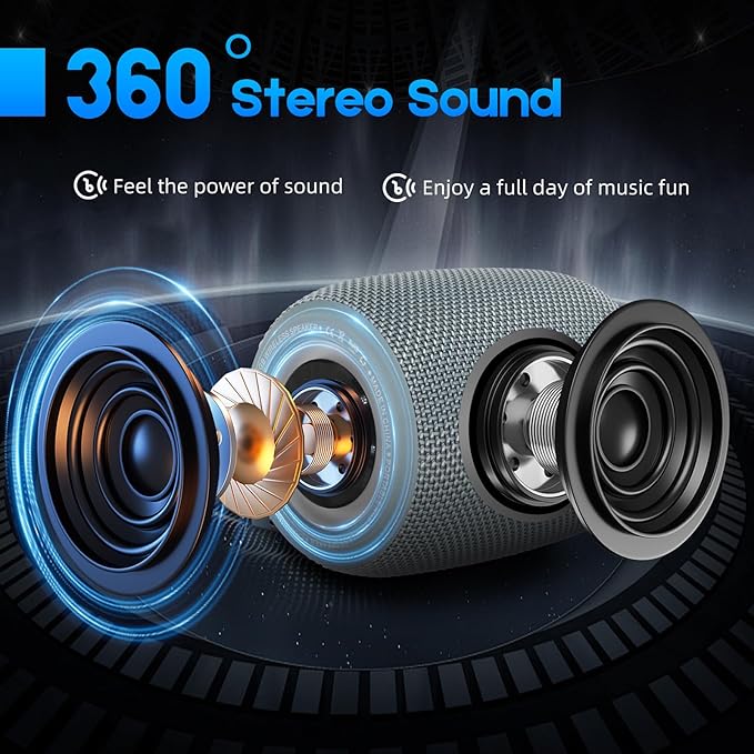 Portable Bluetooth Speaker, BT5.3 Wireless Speaker 20W Bass Diaphragms with Multi LED Light Dynamic Modes, IPX6 Waterproof 16H Playtime supports FM Mode, TF, USB for Home, Cycling, Outdoor, Beach
