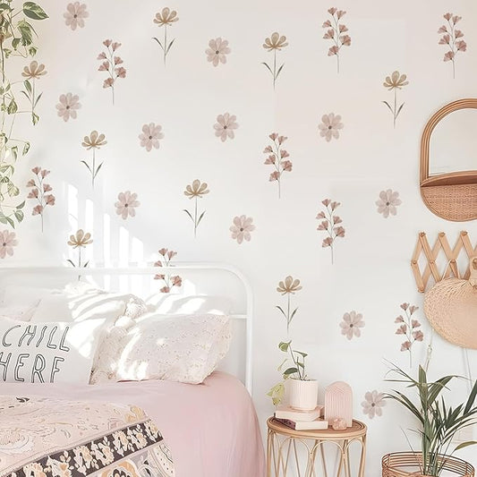 YouRfocus Daisy Wall Decals | 84 PCS Boho Flower Stickers for Girls' Rooms, Playrooms, and Nurseries | Dual Layer Print for High Coverage | Removable Peel and Stick Wall Decor (Pink-B) | 12 Sheets