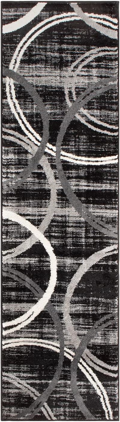 Rugshop Modern Wavy Circles Design Runner Rug 2' x 7'2" Black