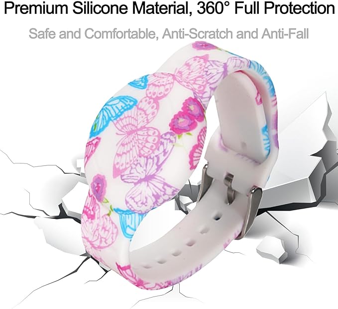 Waterproof Bracelet for AirTag Kids, Hidden Printed Wristband for Apple Air Tag, Silicone Holder for AirTag GPS Tracker Case for Band for Child Toddler, Secure Anti-Lost Protection(Butterfly)