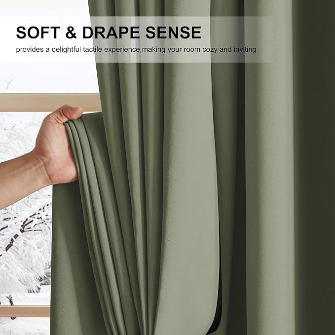 NICETOWN Room Darkening Plylux Curtains 95" Long for Farmhouse Home Decor, Thermal Insulated Window Treatment Privacy Drapes for Bedroom Guest Living Room(52" Wide, Set of 2, Dark Mallard)