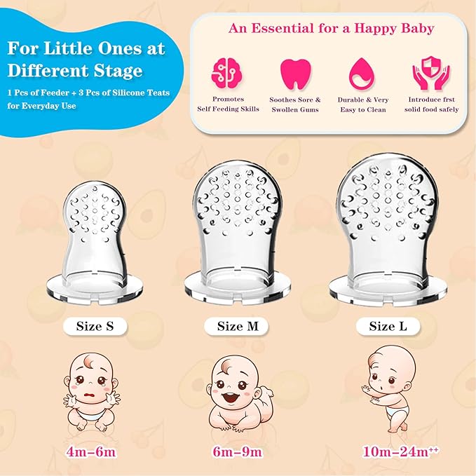 Baby Fruit Food Feeder - Silicone Nibble Tray Combo - Breastmilk Popsicle Mold for Cooling Relief, BPA Free Mesh Feeder for Infant Self Feeding (Claw Beige + Pineapple)