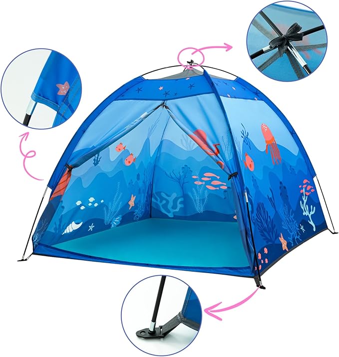 Undersea World Kids Play Tent, Kids Play Tent Foldable Pop Up Indoor Outdoor Party Undersea World Playhouse Tent Toy for Boys Girls-47 * 47 * 41 (Blue)