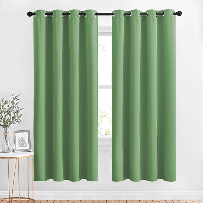 NICETOWN Blackout Curtains for Boys Room - Thermal Insulated Solid Grommet Room Darkening Curtains/Panels/Drape for Bedroom (Forest Green, 1 Pair, 46 by 72-Inch)