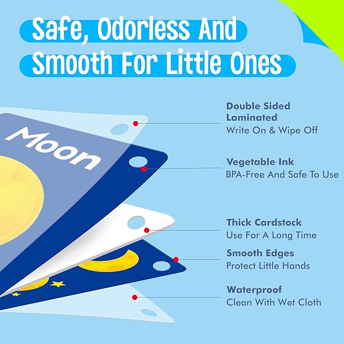 110 PCS Sight Word Flashcards, Double Sided Cards- Alphabet, Foods, Animals, Home Object with 4 Reclosable Rings, Early Learning Tool for Pre-K Kindergarten Toddlers