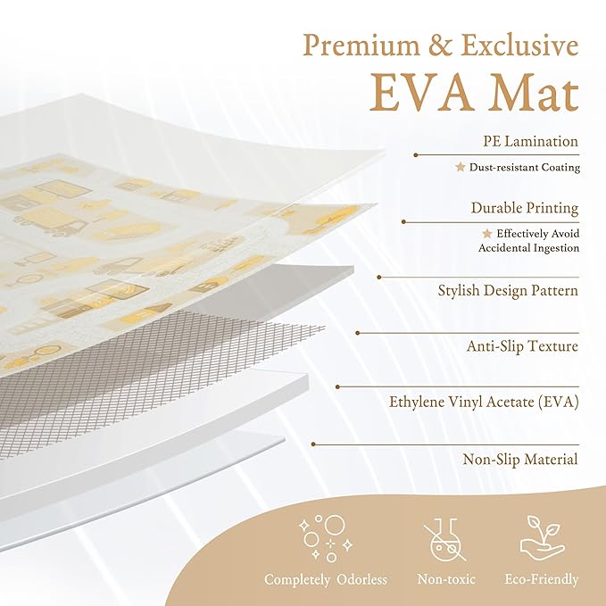 PopsyKosy Premium Baby Foam Play Mats - Stylish Floor & Exercise Puzzle Mat for Toddlers and Kids- 6 Soft, Non-Toxic, Odorless, Peel-Resistant Foam Tiles - 6ft x 4ft - 0.5” inch Thick, Warm Beige