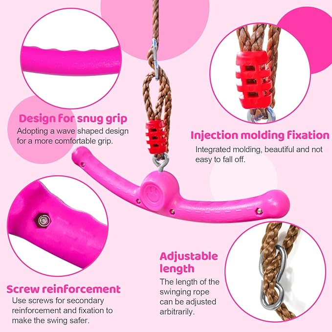 Ninja-Twister 360° Spin Handle: Slackline Swing Attachment for Kids - Activate Ninja Powers with Twist-Spin Flips! (Rose Red- Backyard/Playground Hang Toy)