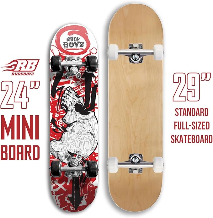 24 inch Rude Boyz Mini Cruiser Skateboard - Aluminium Trucks - Kids Skateboard Ages 5-8 Beginner - Skateboards for Kids