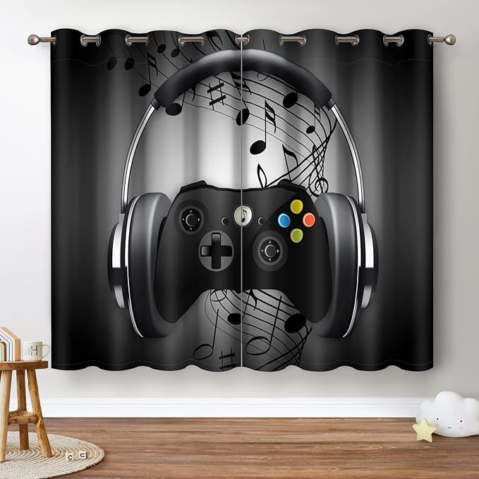 Jekeno Game Controller Blackout Curtains for Kids Boys Teens Bedroom Colorful Video Game Gamer Gaming Gamepad Decor for Home Living Room Grommet Window Drapes 2 Panel Set, 52"x63"